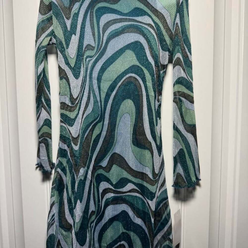 Guess 2PC Set Dress XX-Small Green White Abstract Swirl Mesh